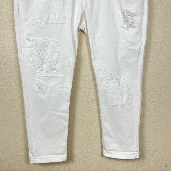 Lauren Ralph Lauren White Eyelet Patchwork Relaxed Tapered Jeans Size 16 Women - Picture 5 of 16